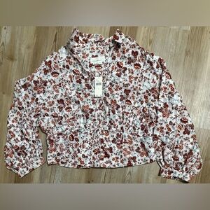 Anthropologie Floral Blouse - Red and White